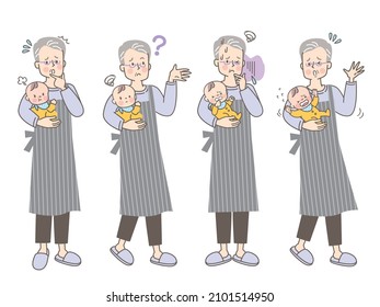 Grandpa Facial Expression Set Holding Baby