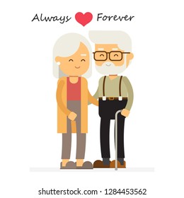 Grandpa and grandma cartoon vector love always and forever for valentine's day