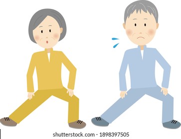Grandpa and grandma doing preparatory exercises