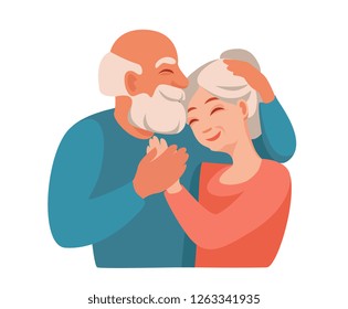 grandpa and grandma hugging. older people are happy together.