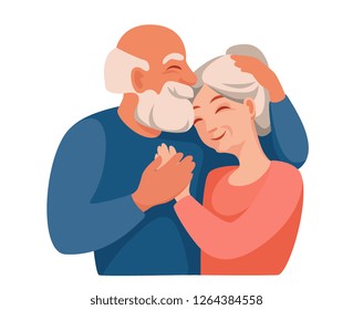 grandpa and grandma hugging. older people are happy together.