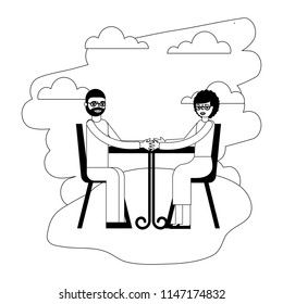 grandpa and grandma sitting chair with table landscape