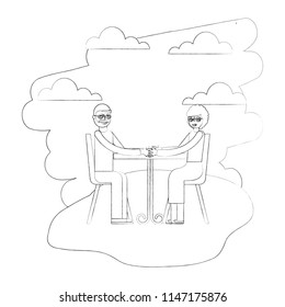 grandpa and grandma sitting chair with table landscape
