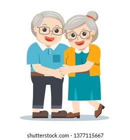 Grandpa and grandma standing together. Two old persons man and woman of retirees. 