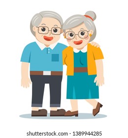Grandpa and grandma standing together. Two old persons man and woman of retirees. 