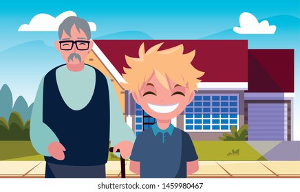 grandpa with grandson front home