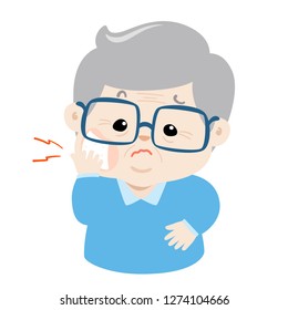 Grandpa having toothache cartoon vector illustration.