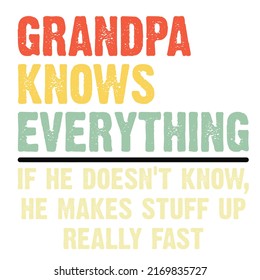 grandpa Knows Everything And If He Doesn'tis a vector design for printing on various surfaces like t shirt, mug etc. 
