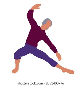 Grandpa Making Exercise Icon Isolated. Elderly Fitness. Old Man Make Fitness Exercise. Flat Style Illustration Isolated On A White