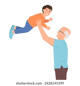 Grandpa meeting with grandson. Happy smiling characters spending time together. Grandfather with grandchild. Vector flat illustration isolated on white background
