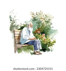 Grandpa on floral watercolor background vector 