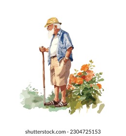 Grandpa on floral watercolor background vector 