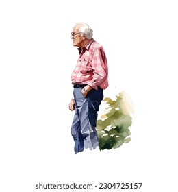 Grandpa on floral watercolor background vector 