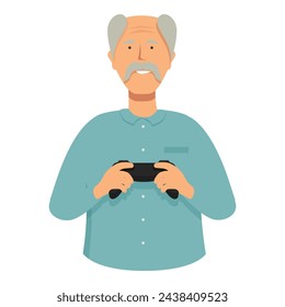 Grandpa play video games icon cartoon vector. Room gamepad. Play sit computer