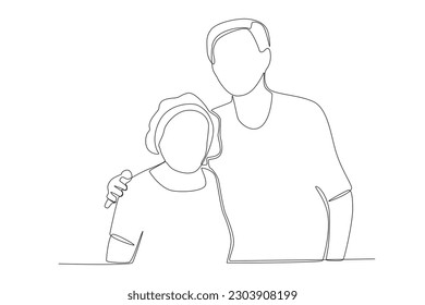 Grandpa put his arm around grandma's shoulder. Grandparent day one-line drawing