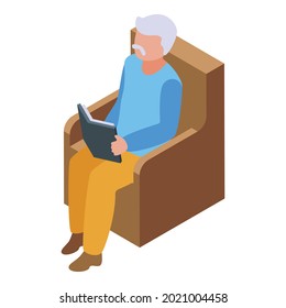 Grandpa reading book icon isometric vector. Grandfather story. Family grandson