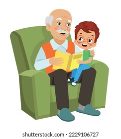 grandpa reading to cute kids