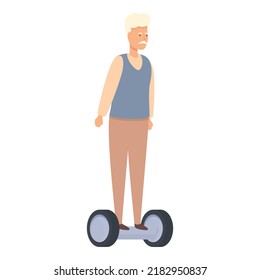 Grandpa ride hoverboard icon cartoon vector. Old person. Senior mobile