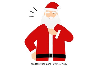 Grandpa Santa Claus holding his chest with confidence