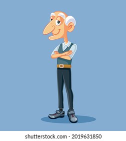 Grandpa Standing with Arms Crossed Vector Cartoon. Cartoon illustration of a senior man standing casually and smiling
