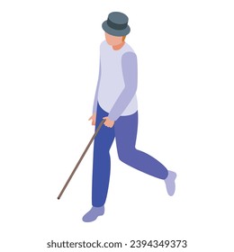 Grandpa with stick icon isometric vector. Grandfather walk. Grandpa looking for mushrooms