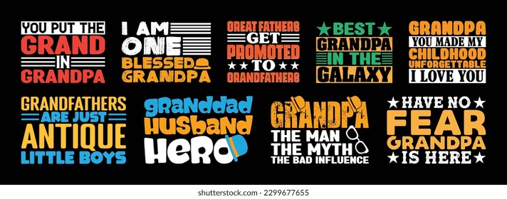 Grandpa T shirt Design Bundle, Quotes about Grandparents Day, Grandfather T shirt, Grandad typography T shirt design Collection