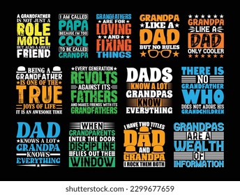 Grandpa T shirt Design Bundle, Quotes about Grandparents Day, Grandfather T shirt, Grandad typography T shirt design Collection