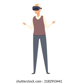 Grandpa use vr glasses icon cartoon vector. Happy elder. Mobile phone
