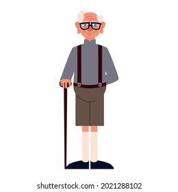 grandpa with walk cane isolated style
