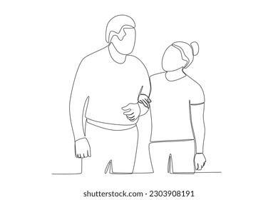 El abuelo caminaba mirándose el uno al otro. Dibujo de una línea de día de abuelo