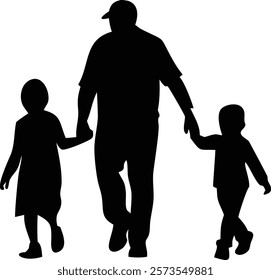 Grandpa is walking hand in hand vector illustration