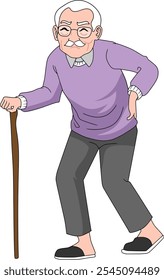 Grandpa is walking  vector illustration isolated on with background