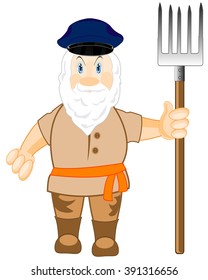 The Grandparent with beard with pitchfork in hand.Vector illustration
