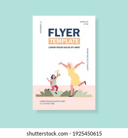 Grandparent congratulating grandchild with victory in contest. Emotions, cup. Flat vector illustration. Contest concept can be used for presentations, banner, website design, landing web page