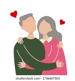 Grandparent day. Dia dos avós. Romantic lovers couple hugging. Boyfriend hugs his girlfriend. Vector illustration.