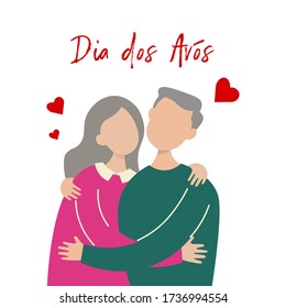 Grandparent day. Dia dos avós. Romantic lovers couple hugging. Boyfriend hugs his girlfriend. Vector illustration.