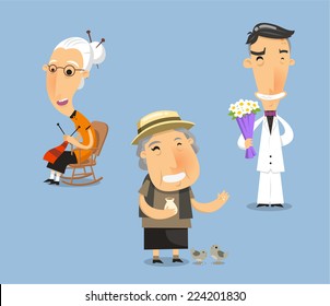 Grandparent grandmother grandfather grandpa granny senior adult. Vector illustration cartoon.