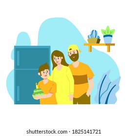 Grandparents celebrating birthdays. Flat style vector illustration.