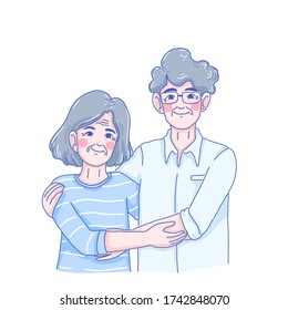 Grandparents character design of vector. Older man and older woman are together. Sweet moment.