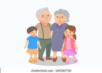 grandparents with children.grandson and granddaughter portrait.Happy grandparents with grandchildren day concept.