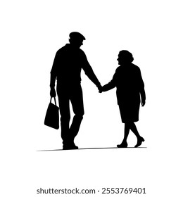 grandparents couple black vector silhouette  with while Background art