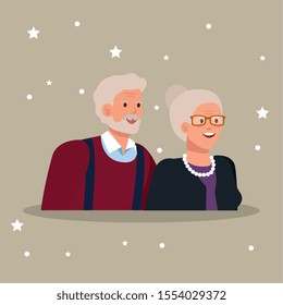 grandparents couple elegant avatar character vector illustration design