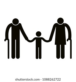 grandparents couple with grandson avatars silhouettes