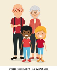 grandparents couple with kids avatars characters