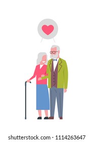 grandparents couple in love, full length avatar on white background, successful family concept, tree of genus flat cartoon design