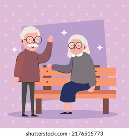 grandparents couple in park chair