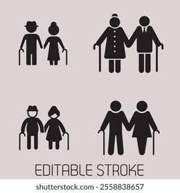 grandparents couple silhouette icon set.