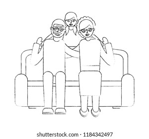 grandparents couple in the sofa with granddaughter