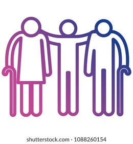 grandparents couple with son avatars silhouettes