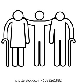 grandparents couple with son avatars silhouettes